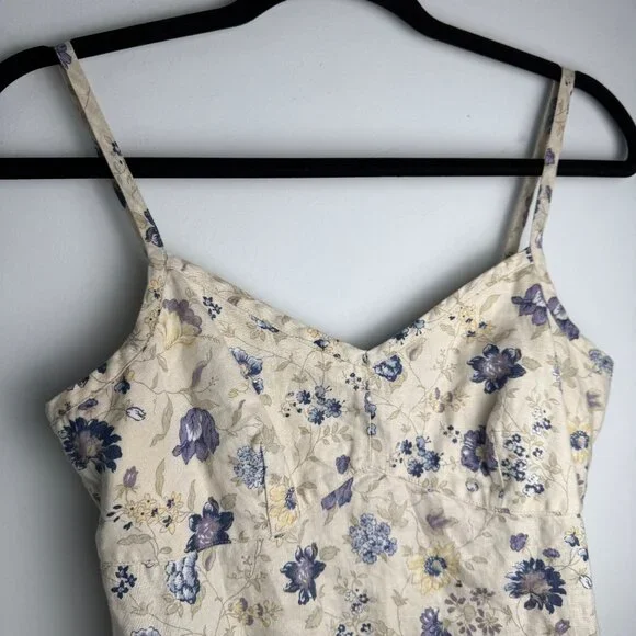 Gap Vintage Dress 100% Linen Floral Size 4 Y2K Cottagecore - Picture 2 of 8
